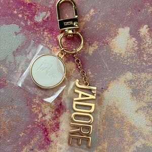 Dior Gold and White J'adore Letter Charm Keyring